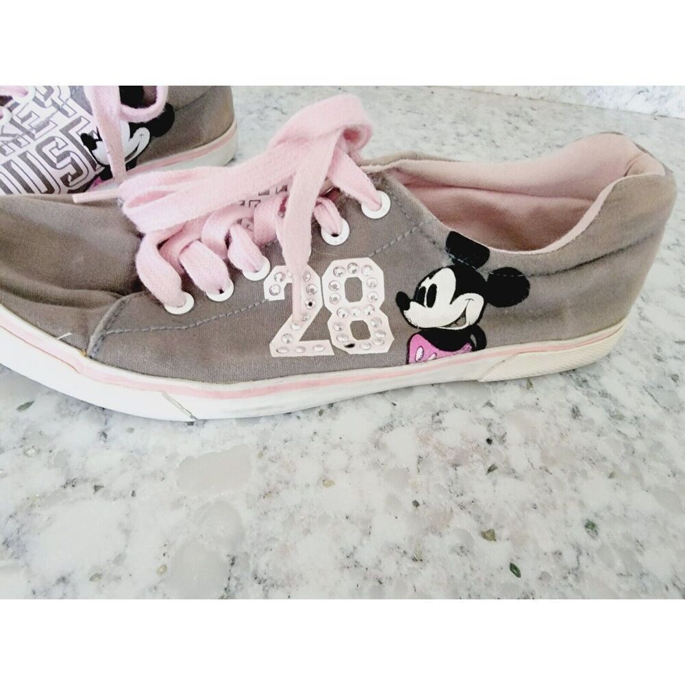 Disney Parks 9 Vintage Sneaker Women's Gray Pink Flats Rhinestone 28 - Picture 2 of 9